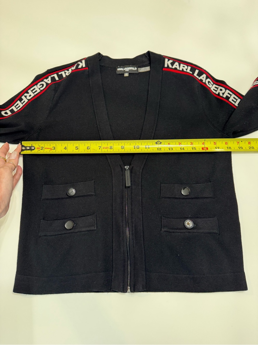Karl Lagerfeld Black Zip Jacket with Logo-Trim Size XS - Picture 5 of 8